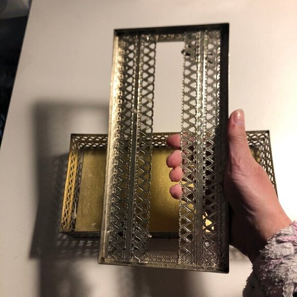 Vintage Hollywood Regency Gold Filigree Slim Tissue Box Holder Cover #2563-2.5 - Picture 4 of 5